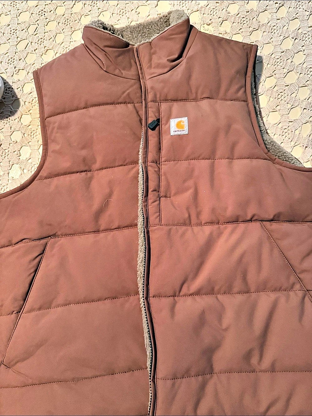 Carhartt Washed Duck Sherpa-Lined Mock-Neck Vest Brown